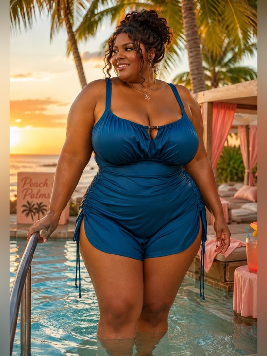 BloomChic Other - NWT BloomChic Size 26 Solid Teal Keyhole Swim Romper Pockets One Piece 4X